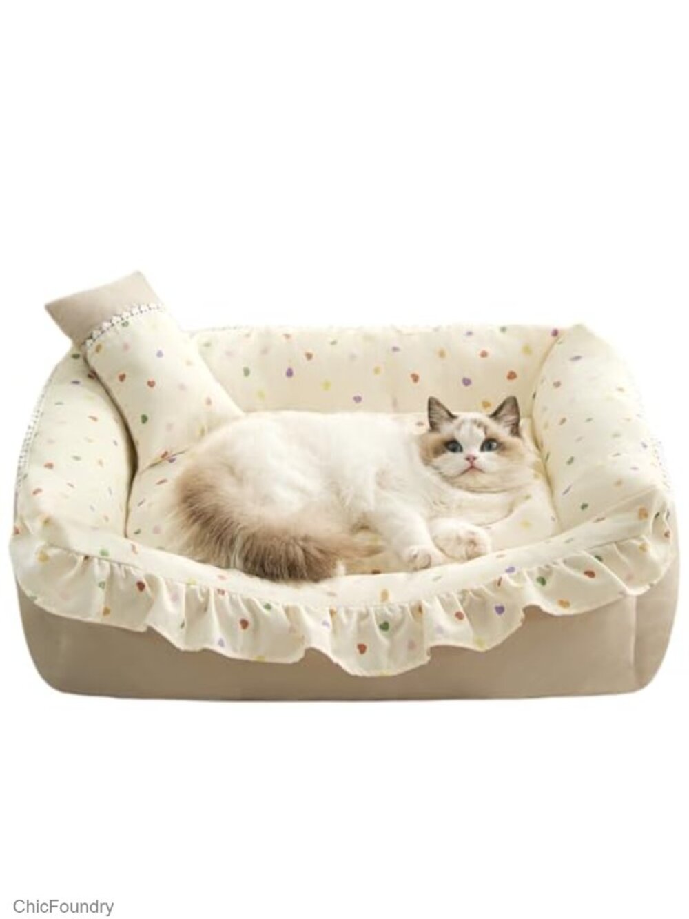 Removable Washable Cat Bed with Pillow for Indoor Cats Slip-Resistant Bottom